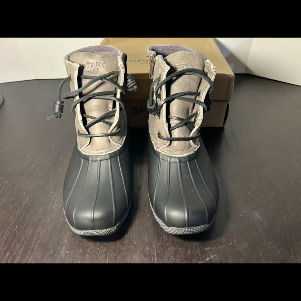 Sperry Saltwater Duck Boots/Rain Boots Leather/Rubber Black/Grey Womans Size 7M
